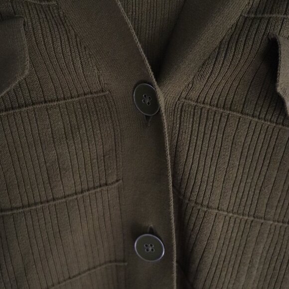 Cabi Polo Flap-Pocket Collared XS Green Ribbed Long Sleeve Cardigan - Picture 6 of 11